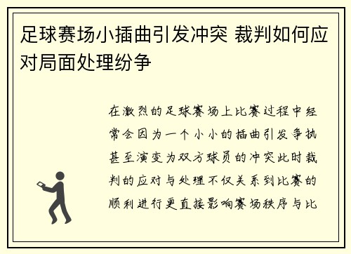 足球赛场小插曲引发冲突 裁判如何应对局面处理纷争
